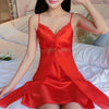 Image of Hot Lingerie Women Satin Nightgown Sexy Lace Sleepwear Strap Plus Size Ladies Silk Deep V Neck Nightwear Sleep Wear Night Gown
