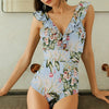 Image of Hot Summer Sexy Women V Neck Blue Red Striped Swimsuit One Piece Swimwear High Waist Female Beachwear Bathing Suit Monokini