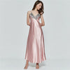 Image of Hrigin Women Oversize Satin V-Neck Long Nightdress Silk Lace Sexy Lingerie Nightgown Sleepwear Sleepshirts Robe Dress Babydoll