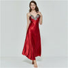 Image of Hrigin Women Oversize Satin V-Neck Long Nightdress Silk Lace Sexy Lingerie Nightgown Sleepwear Sleepshirts Robe Dress Babydoll