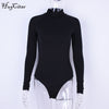 Image of Hugcitar cotton long sleeve high neck skinny warm bodysuit 2019 autumn winter women black gray solid sexy slim fit body suit