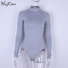 Image of Hugcitar cotton long sleeve high neck skinny warm bodysuit 2019 autumn winter women black gray solid sexy slim fit body suit