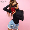 Image of Hugcitar cotton long sleeve high neck skinny warm bodysuit 2019 autumn winter women black gray solid sexy slim fit body suit