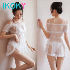 IKOKY Lace Underwear Women Porno Sleepwear Hot Erotic Sexy Costumes Transparent Dress Sexy Lingerie Sex Clothes Ultra-thin