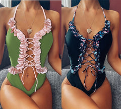 Imayio 2020 sexy One piece swimsuit lace up bikini women Halter Bathing suit