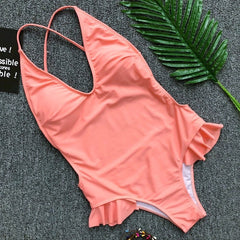Imayio One piece swimsuit women sex Halter Solid bathing suit 3colors  ruffle swimwear 2019 free shipping