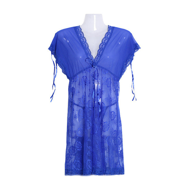 Inplusni women babydolls fashion new nithtgown top quality short sleeve lace lingerie corset sexy sleepwear for women sleepshirt