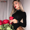Image of InstaHot Cotton Turtleneck Letter Print Bodysuits Women Autumn Sexy Long Sleeve Playsuits Black Bodycon Tops Female Solid Style