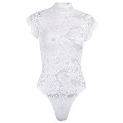 InstaHot Mesh Lace Bodysuit Women Sexy Backless Lace Up Sleeveless Rompers Party Club Ruffles Black White Slim Bodysuit 2019 New
