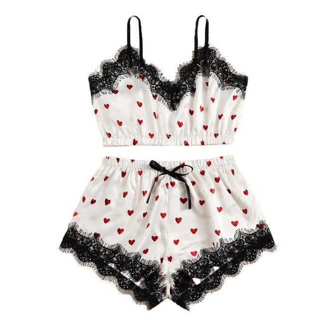 JAYCOSIN Women Hot Fashion Women Sexy Corset Lace Satin Camisole Pajamas Bowknot Bra Set Lady Casual Sleepwear Underwear Suit