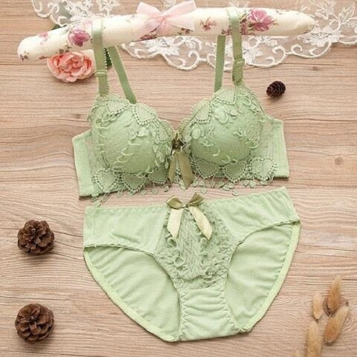 Japanese lingerie set thin embroidery push up bra set sexy lace underwear set Floral bras for women bra and panty set bh
