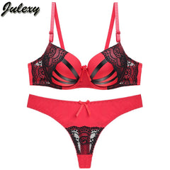 Julexy New 2019 Bra Brief Set Sexy Thongs Women Bra Set Push Up Lace Underwear Set  Intimate Plus Size Bra Panty Set