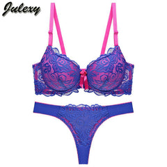 Julexy New 2019 Sexy Lace Women bra set thong hollow out Underwear Panty Set  intimante Bra brief lingerie set