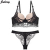 Image of Julexy Sexy Thong lady push up bra set Lace hollow out bralette underwear panty set intimates Black Red Women bra brief set