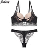 Image of Julexy Sexy Thong lady push up bra set Lace hollow out bralette underwear panty set intimates Black Red Women bra brief set