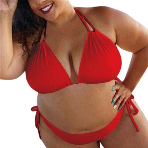 KANCOOLD Swim Clothes Women Sexy Plus Size Solid Color Two Piece Suits Swimwear Women High Waist Halter Summer Bathing Swimsuit