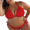 Image of KANCOOLD Swim Clothes Women Sexy Plus Size Solid Color Two Piece Suits Swimwear Women High Waist Halter Summer Bathing Swimsuit