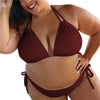 Image of KANCOOLD Swim Clothes Women Sexy Plus Size Solid Color Two Piece Suits Swimwear Women High Waist Halter Summer Bathing Swimsuit