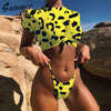 Image of Knot crop top bikini 2019 Leopard swimwear women bathers Yellow push up swimsuit female T-shirt thong bikini sexy bathing suit