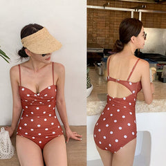 Korean New Women Sexy One Piece Swimsuit body suit Underwire&Padded printing Adjustable shoulder Strap Ruched Slim Bathing suit