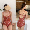 Image of Korean New Women Sexy One Piece Swimsuit body suit Underwire&Padded printing Adjustable shoulder Strap Ruched Slim Bathing suit