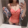 Image of Korean New Women Sexy One Piece Swimsuit body suit Underwire&Padded printing Adjustable shoulder Strap Ruched Slim Bathing suit