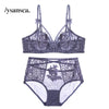 Image of Lace Bra Set Luxury Embroidery Transparent Bra Briefs Set Sexy Ultra Thin Underwire Women Bras High Waist Lingerie Set