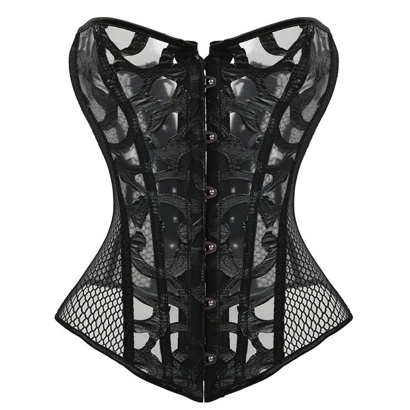 Lace Corset Sexy Bustier Mesh Corselet Summer Underwear Clothing Black White Lingerie G-string Slimming Party Outfits S-2XL