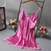 Image of Lace Deep V-neck Nightdress Sexy Lingerie Nightgowns Sleepwear Night Dress Women Sleeveless Nightwear Faux Silk Satin Nightshirt