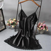 Image of Lace Deep V-neck Nightdress Sexy Lingerie Nightgowns Sleepwear Night Dress Women Sleeveless Nightwear Faux Silk Satin Nightshirt