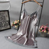 Image of Lace Deep V-neck Nightdress Sexy Lingerie Nightgowns Sleepwear Night Dress Women Sleeveless Nightwear Faux Silk Satin Nightshirt