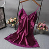 Image of Lace Deep V-neck Nightdress Sexy Lingerie Nightgowns Sleepwear Night Dress Women Sleeveless Nightwear Faux Silk Satin Nightshirt