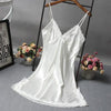Image of Lace Deep V-neck Nightdress Sexy Lingerie Nightgowns Sleepwear Night Dress Women Sleeveless Nightwear Faux Silk Satin Nightshirt