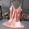 Image of Lace Deep V-neck Nightdress Sexy Lingerie Nightgowns Sleepwear Night Dress Women Sleeveless Nightwear Faux Silk Satin Nightshirt