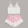 Image of Lace Satin Cami With Striped Shorts Women Pijamas Sexy Sleepwear Set Eyelash 2019 Summer Ladies Shorts Set Nightwear 2 PCS