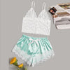 Image of Lace Satin Cami With Striped Shorts Women Pijamas Sexy Sleepwear Set Eyelash 2019 Summer Ladies Shorts Set Nightwear 2 PCS
