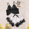 Image of Lace Satin Cami With Striped Shorts Women Pijamas Sexy Sleepwear Set Eyelash 2019 Summer Ladies Shorts Set Nightwear 2 PCS