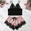 Image of Lace Satin Cami With Striped Shorts Women Pijamas Sexy Sleepwear Set Eyelash 2019 Summer Ladies Shorts Set Nightwear 2 PCS