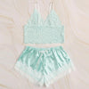Image of Lace Satin Cami With Striped Shorts Women Pijamas Sexy Sleepwear Set Eyelash 2019 Summer Ladies Shorts Set Nightwear 2 PCS