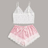 Image of Lace Satin Cami With Striped Shorts Women Pijamas Sexy Sleepwear Set Eyelash 2019 Summer Ladies Shorts Set Nightwear 2 PCS