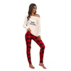 Image of Ladies Christmas Plaid Letter Print Pajama Set Long Sleeve T-Shirt Top + Pants Pajamas Nightwear Sleepwear Black Red White