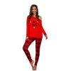 Image of Ladies Christmas Plaid Letter Print Pajama Set Long Sleeve T-Shirt Top + Pants Pajamas Nightwear Sleepwear Black Red White