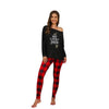 Image of Ladies Christmas Plaid Letter Print Pajama Set Long Sleeve T-Shirt Top + Pants Pajamas Nightwear Sleepwear Black Red White