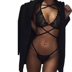 Ladies Lingerie Sexy Hot Erotic Women Exotic Lace Up  Intimate Sexy Apparel Lingerie Set Bandage Transparent Bridal Lingerie