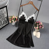 Image of Ladies Sexy Nightdress Silk V-neck Floral Sleepwear Lingerie Babydoll Nightgown Mini Sleeveless Women Sleepshirt With Padded Bra