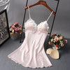 Image of Ladies Sexy Nightdress Silk V-neck Floral Sleepwear Lingerie Babydoll Nightgown Mini Sleeveless Women Sleepshirt With Padded Bra