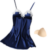 Image of Ladies Sexy Nightdress Silk V-neck Floral Sleepwear Lingerie Babydoll Nightgown Mini Sleeveless Women Sleepshirt With Padded Bra
