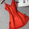 Image of Ladies Sexy Silk Sleepwear Satin Nightgown V-neck Nightdress Slip Nighties Summer Night Dress Lace Night Gown Lingerie For Women