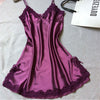 Image of Ladies Sexy Silk Sleepwear Satin Nightgown V-neck Nightdress Slip Nighties Summer Night Dress Lace Night Gown Lingerie For Women