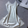 Image of Ladies Sexy Silk Sleepwear Satin Nightgown V-neck Nightdress Slip Nighties Summer Night Dress Lace Night Gown Lingerie For Women